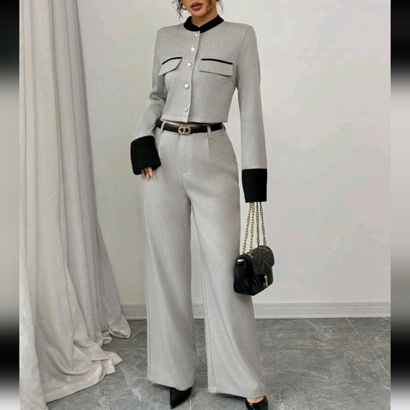 Jackets & Blazers - Casual Patchwork Commuter 2 Piece Set For Women